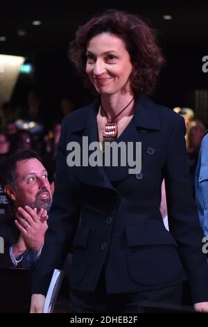 Die ehemalige französische Kulturministerin Audrey Azoulay steht am 10. November 2017 am Hauptsitz der UNESCO in Paris, nachdem die UNESCO-Mitgliedstaaten ihre Ernennung zum Leiter der Kulturagentur genehmigt hatten. Foto von Christian Liewig/ABACAPRESS.COM Stockfoto
