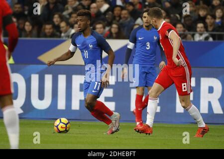 Der französische Kingsley Coman während des Fußballspiels France gegen Wales im Stade de France in Saint-Denis, einem Vorort von Paris, Frankreich am 10. November 2017. Frankreich gewann 2:0. Foto von Henri Szwarc/ABACAPRESS.COM Stockfoto