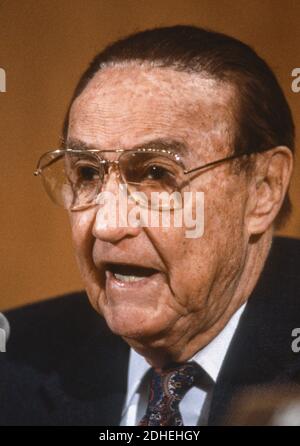 WASHINGTON, DC, USA, 26. FEBRUAR 1991 - US-Senator Strom Thurmond (R-South Carolina) während der Anhörung des Ausschusses. Stockfoto