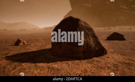 Fantastische marslandschaft in rostigen Orangetönen Stockfoto