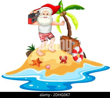 Weihnachtsmann auf der Strandinsel für Sommer Weihnachten Illustration Stock Vektor