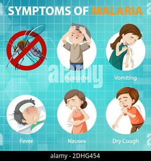 Malaria-Symptome Cartoon-Stil Infografik Illustration Stock Vektor