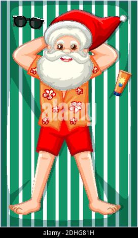 Santa Claus unter Sonnenbad Cartoon Charakter isoliert auf weiß Hintergrunddarstellung Stock Vektor