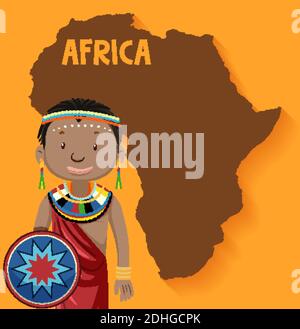 Einheimische afrikanische Stämme mit Karte auf der Hintergrundgrafik Stock Vektor