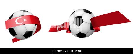 Bälle für Fußball, klassischer Fußball in Bändern mit Farben der türkischen Flagge. Design-Element für Fußballwettbewerbe. Türkische Nationalmannschaft. Isolierte V Stock Vektor