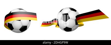 Bälle für Fußball, klassischer Fußball in Bändern mit den Farben der deutschen Flagge. Design-Element für Fußballwettbewerbe. Deutsche Nationalmannschaft. Isol Stock Vektor