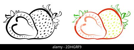 Saftige reife Erdbeere ganze und Cutaway-Symbol auf leerem Hintergrund. Sommer Früchte und Beeren. Vegetarismus, Vitamine, eine gesunde Lebensweise. Isolierte Ve Stock Vektor