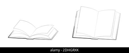 Satz von Symbolen, offene Bücher im Stil der Freihand in verschiedenen Positionen gezeichnet. Ausbildung in Schule und Bibliothek, Erwerb von Wissen aus der Literatur. Ist Stock Vektor