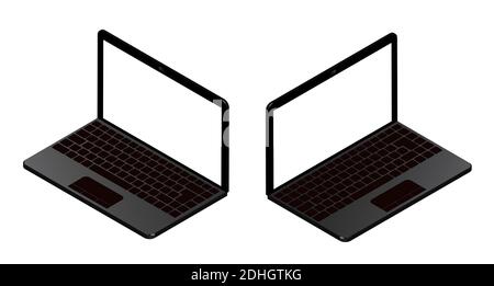 Realistisches Notebook-Modell mit leerem Bildschirm. Einfaches Bearbeiten des Farbmonitors. Vorlage für Design. Isolierter 3D-Vektor auf weißem Hintergrund Stock Vektor
