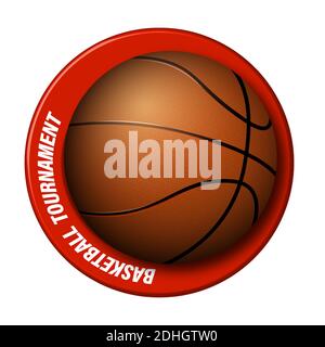 Realistischer Basketballball mit einem Ring um. Logo für die Meisterschaft, Basketball-Wettbewerb. Teamsport, aktiver Lebensstil. Isolierter Vektor auf Whi Stock Vektor