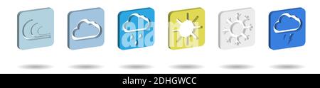Satz von quadratischen Wettersymbolen in realistischem Design auf transparentem Hintergrund, Web-Elementen Stock Vektor