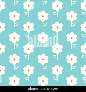 Blumenmuster, niedliche Natur Vektor nahtlose Wiederholung von Blumen und Blättern. Stock Vektor