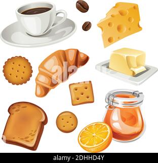 Vektor-Set von stilisierten Frühstück Lebensmittel Symbole. Stock Vektor