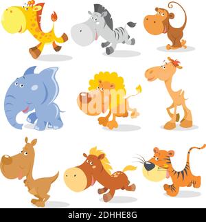 Vector laufende Tiere in coolen Cartoon-Stil Stock Vektor