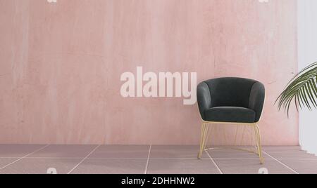 3d rendering of a room with beautiful furniture and a green plant. These colors and their combination is very special. Light brings warmth here. Stockfoto