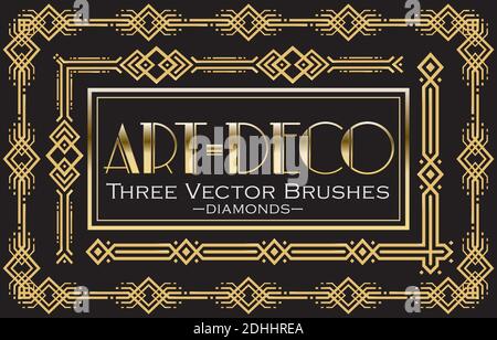 3 Musterpinsel im Art-Deco-Stil. Alle Bürsten enthalten äußere und innere Eckfliesen. Stock Vektor