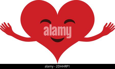 Lächelndes rotes Herz mit umarmenden Armen. Stock Vektor