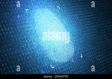 Identifizierungs- und Sicherheitskonzept. Digitaler Fingerabdruck. 3D-Darstellung. Stockfoto