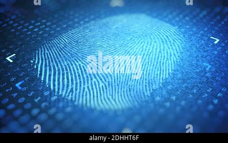 Identifizierungs- und Sicherheitskonzept. Digitaler Fingerabdruck. 3D-Darstellung. Stockfoto
