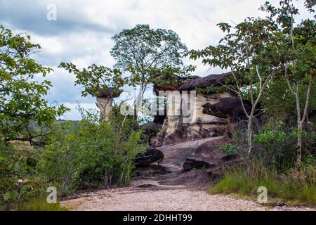 Die Sao Chaliang Felsschnitzereien im Pha Taem Nationalpark In der Provinz Ubon Ratchathan Thailand Asien Stockfoto