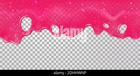 Rosa Schleimtropfen. Tropfender Karamell, Gelee oder Gummi. Glitzer-Slimes mit girly glänzender Textur. Realistische Farbe oder Nagellack Vektor Hintergrund Stock Vektor