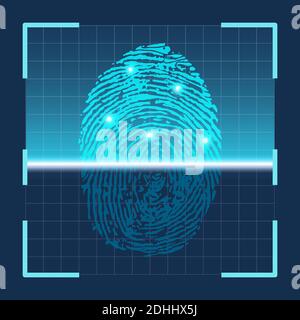 Fingerabdruck-Scan. Fingerabdruck biometrische id futuristische Technologie. Sensor der Identifikationssicherheit. Vektorkonzept des Daumenscanners Stock Vektor