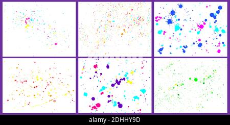 Farbe malen Splatter Hintergrund. Malen Sie helle Spritzer und Tropfen. Dekoratives Set mit abstrakten Pinsel-Tintenblots Stock Vektor