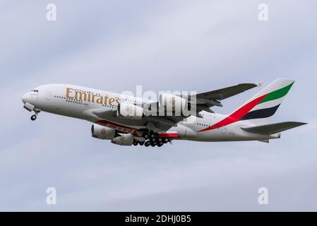 Neue Emirates Airbis A380 Jet-Linienflugzeug A6-EVL. Nur der zweite A380 wurde 2020 vom Werk ausgeliefert, und der letzte Kunde vor dem Produktionsende des A380 Stockfoto