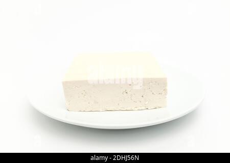 Weißer Tofu auf weißem Hintergrund Stockfoto