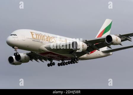 Neue Emirates Airbis A380 Jet-Linienflugzeug A6-EVL. Nur der zweite A380 wurde 2020 vom Werk ausgeliefert, und der letzte Kunde vor dem Produktionsende des A380 Stockfoto