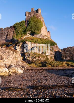 Die Ruinen von Schloss Tioram auf Eilean Tioram (The Dry Island) Moidart Scotland Großbritannien Stockfoto