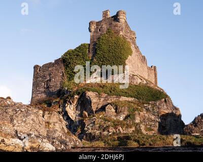 Die Ruinen von Schloss Tioram auf Eilean Tioram (The Dry Island) Moidart Scotland Großbritannien Stockfoto