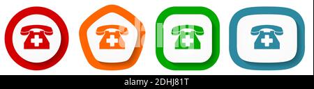 Notruf-Kal.-Vektor-Icon-Set, flache Design-Tasten auf weißem Hintergrund Stock Vektor