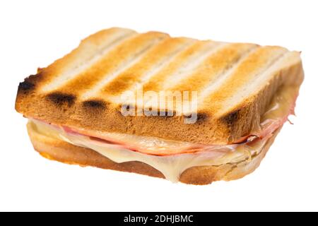 Schinken Käse auf Toast isoliert auf weißem Hintergrund diagonal Stockfoto