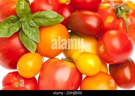 Oberfläche aus verschiedenen Tomatensorten Stockfoto