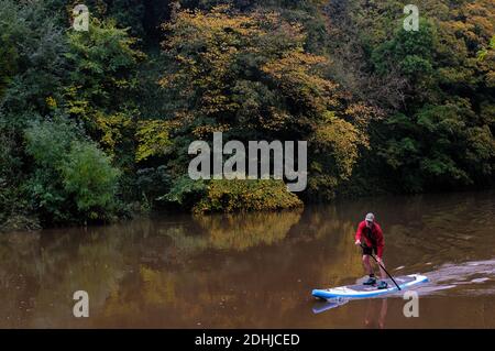 Herbstfarbe auf dem Fluss Wear, Grafschaft Durham. Bild aufgenommen am 16. Oktober 2020 Stockfoto