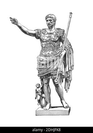 Originalkunstwerk der Statue des römischen Kaiser Julius Caesar Augustus im Vatikan. Veröffentlicht in Einer Bildgeschichte der großen Nationen der Welt“ Stockfoto