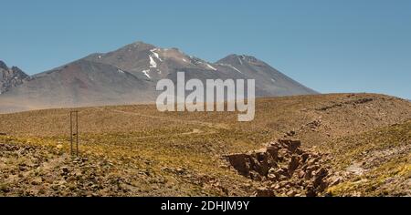 Vulkane erheben sich über den Höhenlagen der coiron-Wiesen der Anden altiplano, bei Socaire, San Pedro de Atacama, Chile Stockfoto