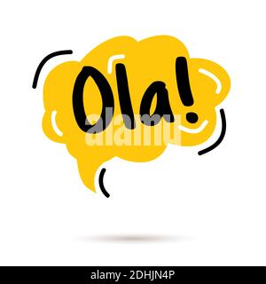 Hallo, in Spanien, ola. Sprechblase. Handgezeichnete Doodle Sprechblasen. Leuchtend gelbe Gedankenblasen. Vektorgrafik Doodle Stil. Stock Vektor