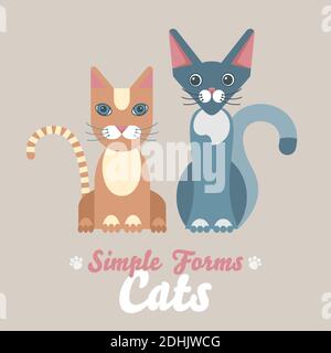 Flache Katzen isoliert Vektor-Set. Cartoon Illustration Symbole inländische Katze Stock Vektor