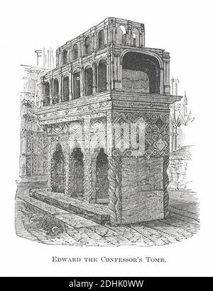 Illustration des Grabes Edward des Bekenners in Westminster Abbey aus dem 19. Jahrhundert. Edward der Bekenner wurde zwischen 1003 und 1005 geboren und starb am 4. Oder 5. Januar Stockfoto