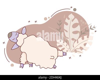 Haustiere Yoga Zeit. Ein süßes Lamm ist in Fitness engagiert, steht in einem Asana und streckt, eine Seitenstange mit einer erhobenen Pfote. Vektor-Illustration auf einem dekorativen Stock Vektor