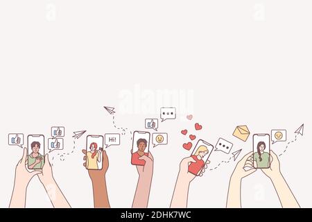 Online-Kommunikation, Dating, mit Smartphone-Konzept Stock Vektor