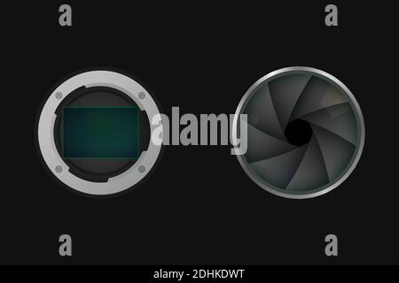 Bildsensor und Verschluss. Vektorgrafik. Kameramatrix. Stock Vektor