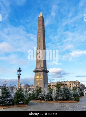 Weihnachtsbäume am Fuße des Obelisken am Ort De la concorde - Paris Stockfoto