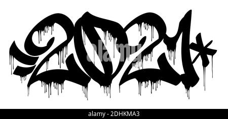 2021 in Graffiti Marker Buchstaben Stil Vektor-Banner isoliert auf weiß. Design-Element für das neue Jahr. Stock Vektor