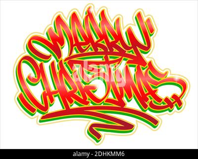 Fröhliche Weihnachtsschrift Grußkarte im Graffiti-Stil in rot und grün. Vektorbanner auf Weiß isoliert. Stock Vektor
