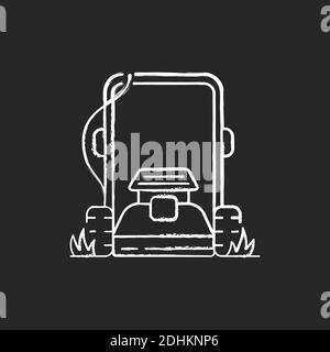 Rasenmähen Kreide weißes Symbol auf schwarzem Hintergrund Stock Vektor
