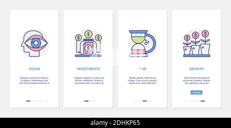 Abbildung der Anlagestrategie für den Bankerfolg. UX, UI Onboarding mobile App Seite Bildschirm mit Linie investieren Banken Finanztechnologie, erfolgreiche Finanzierung Einsparungen Wachstum, Bank-Service Stock Vektor