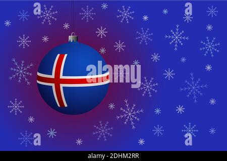Blauer Weihnachtsball mit der Flagge von Island. Stock Vektor